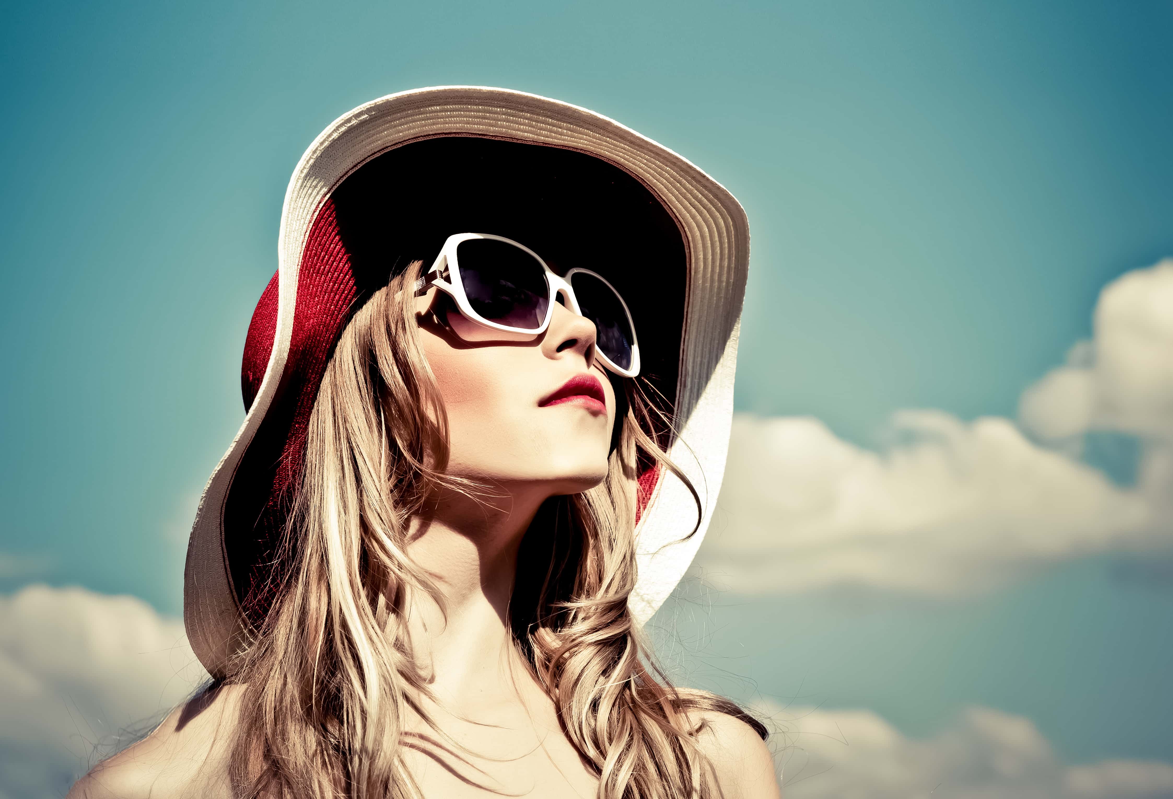 portrait of a beautiful girl in the sky