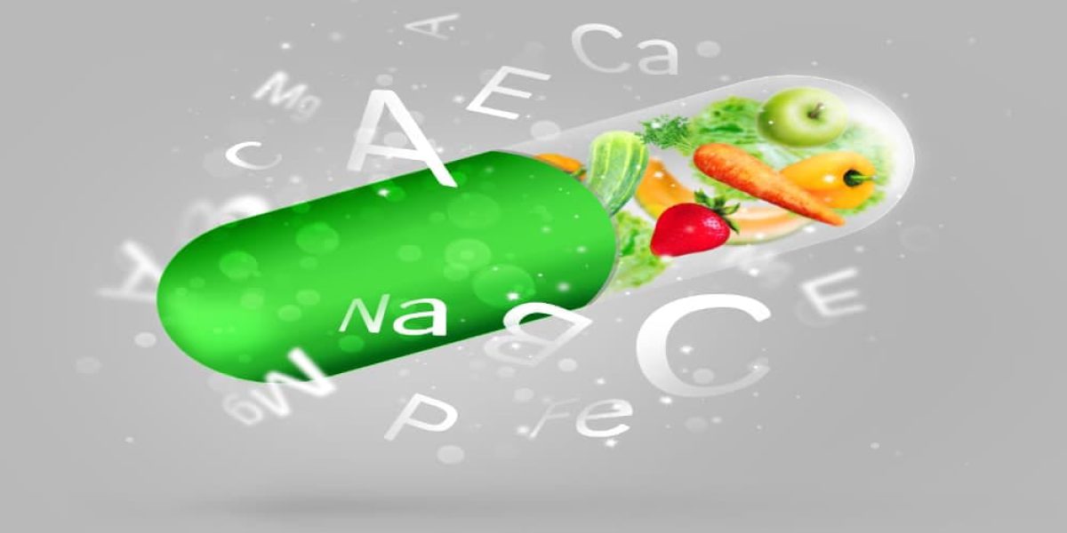 Different fruit and vegetables in capsule - healthy diet or natural vitamins concept